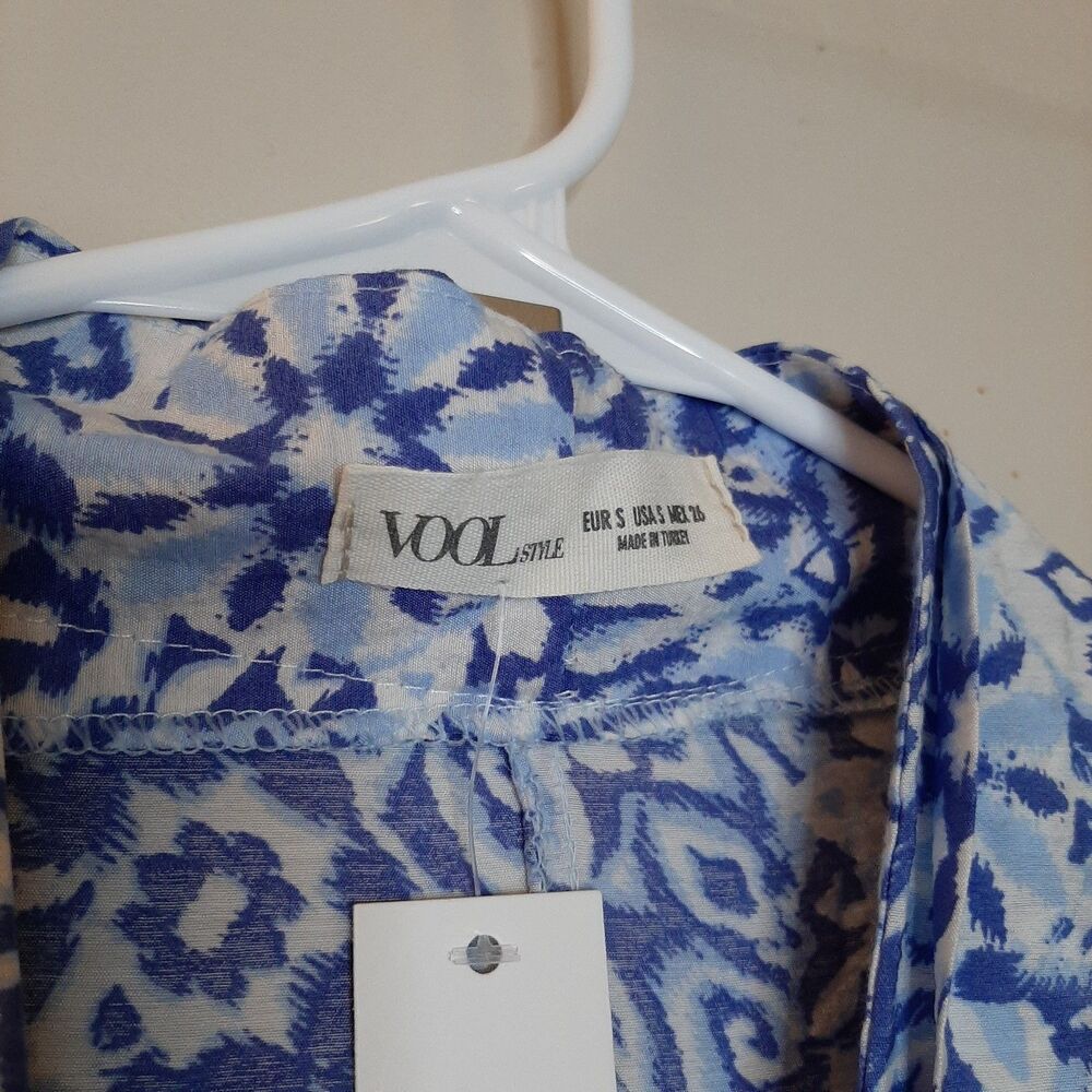 NEW Vool Style Summer Dress Blue Women Size S Button Up Shirt Dress Pleated - Picture 4 of 10